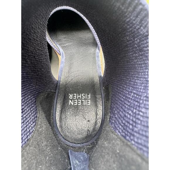 Eileen Fisher Navy Stretch Knit Wedge Sandals Size 9 Lug Sole Zip Back - Picture 11 of 15